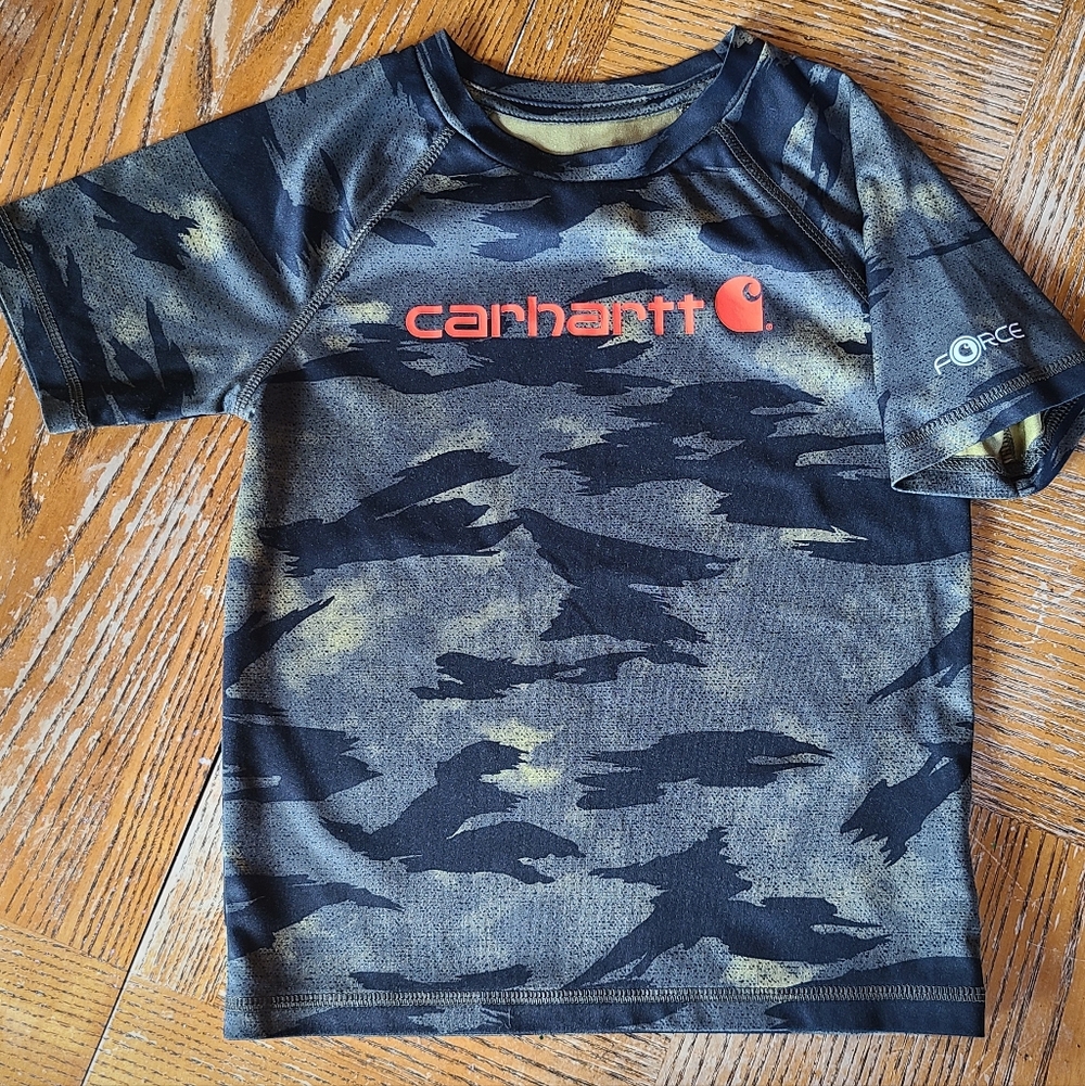 Carhartt Kids' Camo Short Sleeve Shirt - Size 4, Black/Olive